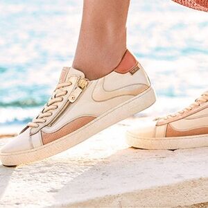 PIKOLINOS Lanzarote Cream/Tan Casual Leather‎ Sneakers w/zipper sz 35EU 4-5 US